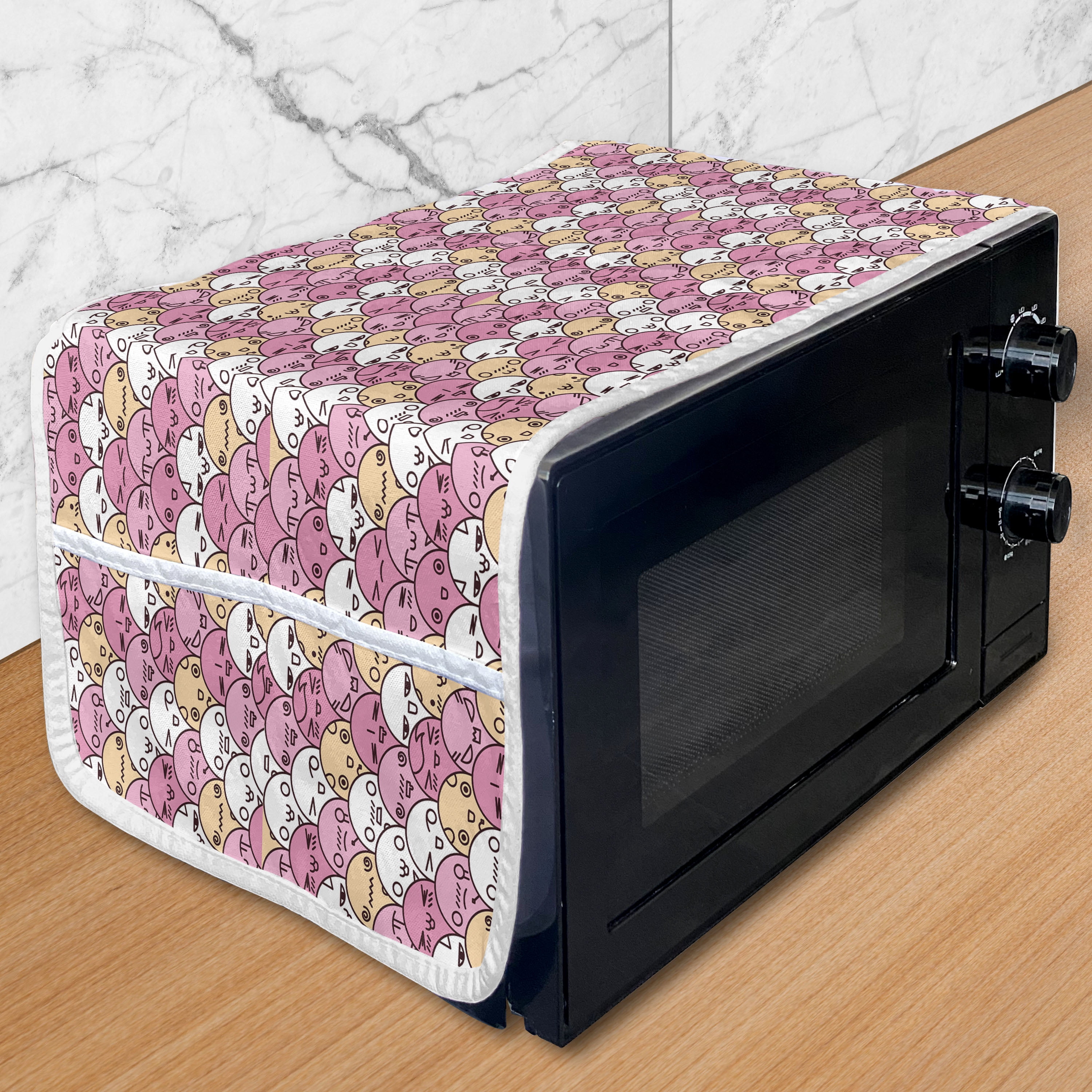 Anime Microwave Oven Cover, Pattern with Funny Kawaii Faces Showing