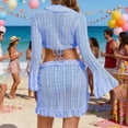 thumbnail image 5 of HAPIMO Women's 4-Piece Swimwear Set - Two Piece Bikini Set & Tie Front Long Sleeve Crop Cover Up & Wrap Skirt Summer Tropical Beach Vacation Bathing Suit Light Blue XL, 5 of 6