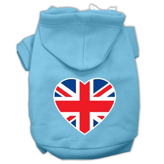 Pet Dog Cat Hoodie Screen Printed, "British Flag Heart"