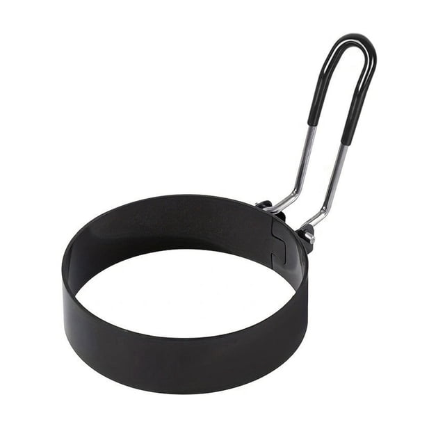 Moule à Œufs avec Poignée Pliable, Moule à Œufs Robuste pour Frire les Œufs, Moule Rond de 3 Pouces pour Muffins Anglais, Moule de Cuisson pour Sandwichs de Camping Intérieur, 1 Pce (Noir)