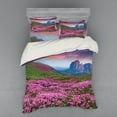 thumbnail image 2 of Ambesonne Landscape Bedding Set 3 Pcs, Mountain Village Fall, Twin XL, Pink Green, 2 of 3