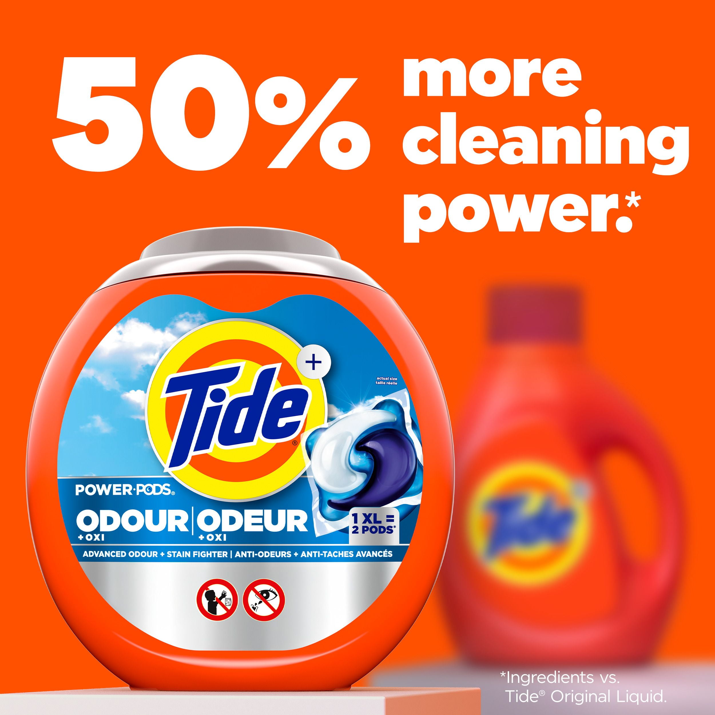 Capsules de détergent à lessive Tide Odeur + Oxi, parfum Original, agent détachant avancé contre les odeurs 25CT