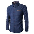 thumbnail image 3 of Glisme Men Shirts Formal Shirt Pocket Matching Cotton Long Sleeve Classic Denim Shirt Stylish Clothes, 3 of 4
