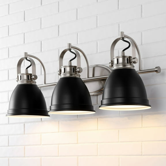 JONATHAN Y Phineas 25.5" 3-Light Adjustable Farmhouse Bohemian Iron LED Vanity Light, Black/Nickel