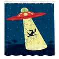 thumbnail image 3 of Ambesonne Cartoon Shower Curtain, Alien Abduction Space, 69"Wx84"L, Blue and Yellow, 3 of 5