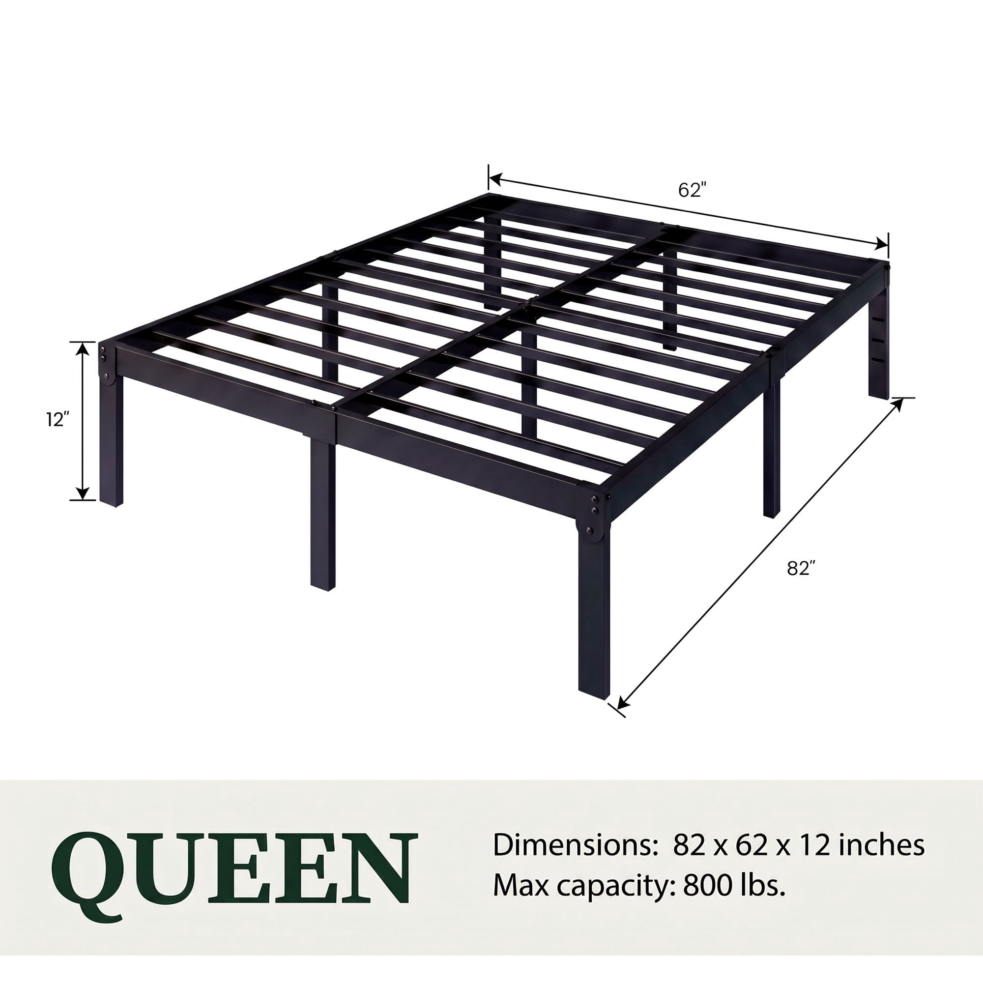 Amolife Heavy Duty Queen Size 12'' Metal Platform Bed Frame with Ample Under Bed Storage Space, Black