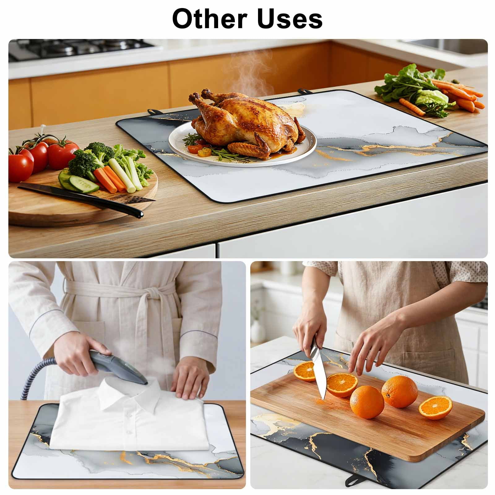 Grey White Marble Stove Top Cover for Electric Stove, Heat-proof & Non Slip Glass Top Stove Cover Protector, Ink Painting Modern Abstract Kitchen Flat Cooktop Rubber Mat 24x21 Inches