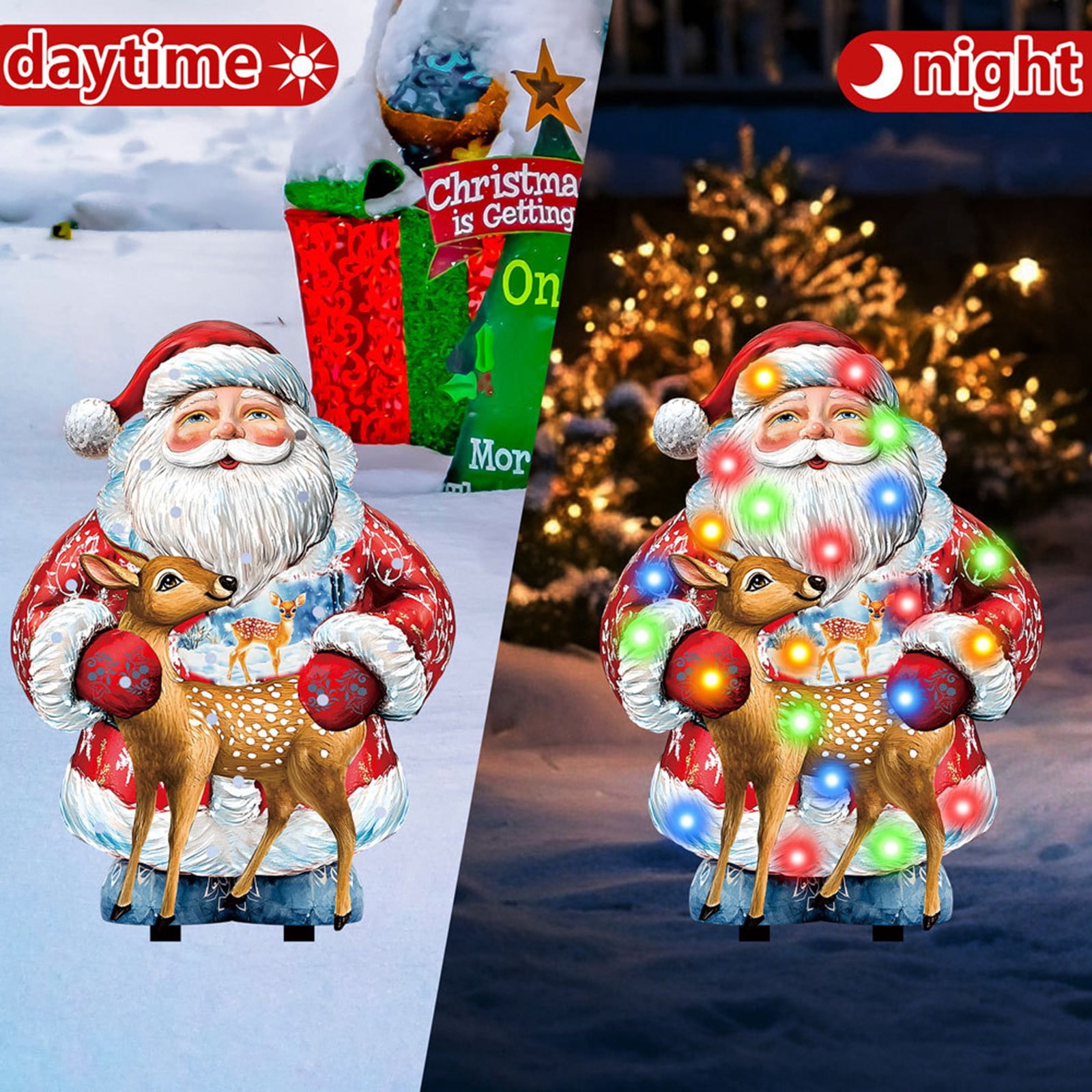 Zzxfth 2Pcs Christmas Yard Signs Decorations Outdoor with Led Lights， Glowing Santa Claus， Christmas Decorations Stake for Outdoor Lawn Garden Decor