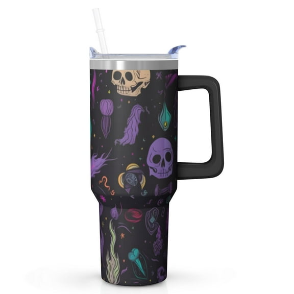 40oz Halloween Tumbler with Handle - Large Insulated Stainless Steel Cup, Spooky Design, Leakproof - Party & Gift