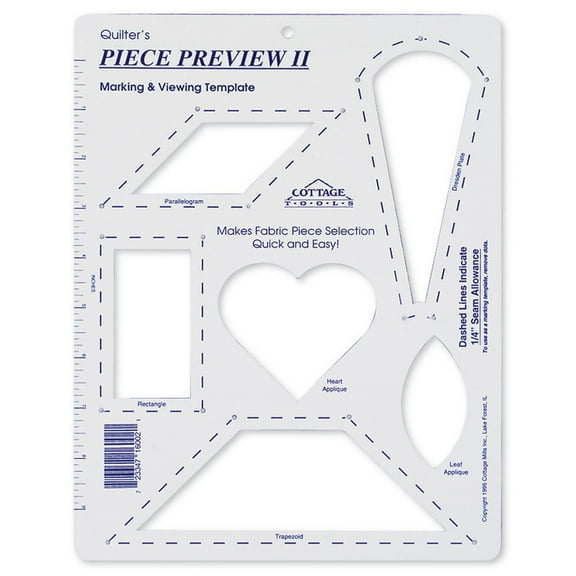 Piece Preview II – Fabric Viewing and Marking Template. Great Tool for Selecting Fabrics and Determining Designs for Quilting.
