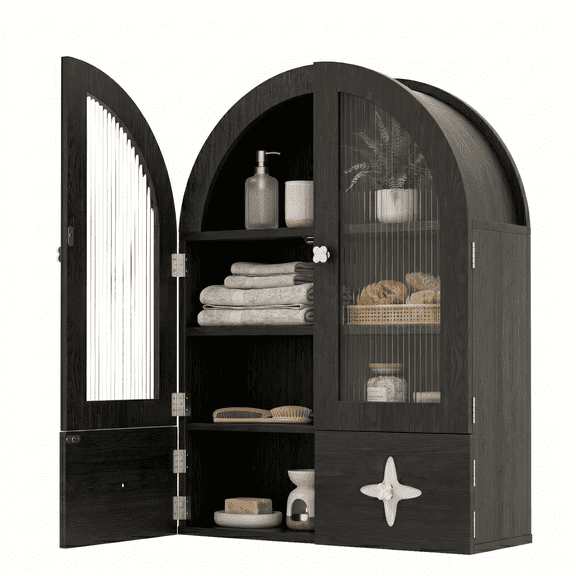 Flictozena Arched Wall Cabinet Wall Mount , Wood Cabinet for Laundry Room, Kitchen, Living Room & Toilet, Black