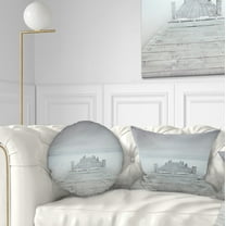Designart Wooden Pier in Cloudy Mood - Seascape Throw Pillow - 12x20