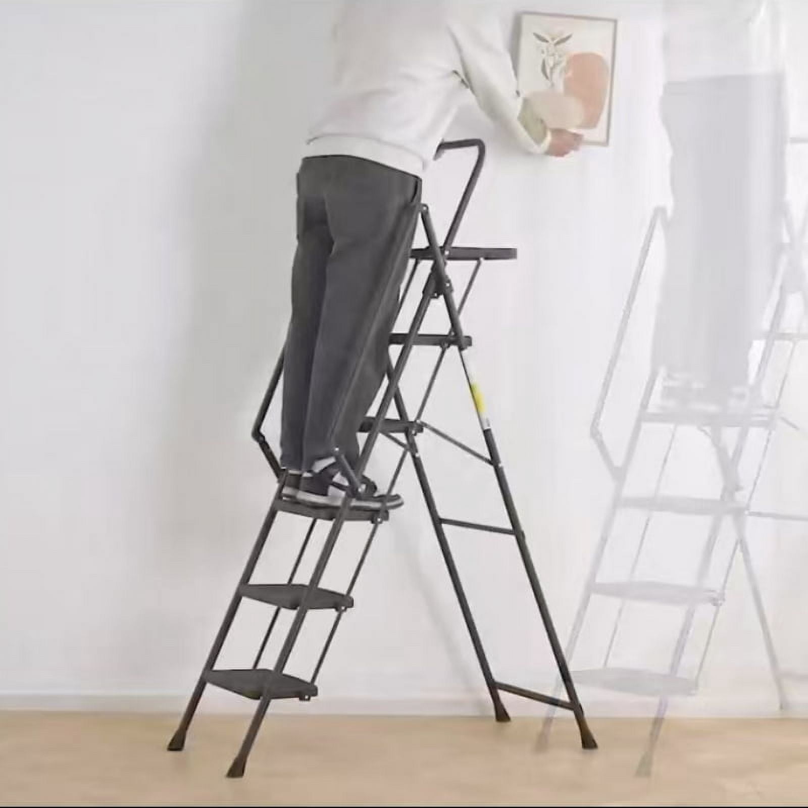 5-Step Foldable Steel Ladder, Step Stool with Detachable Tool Tray & Handrails, Wide Non-Slip Pedals, Lightweight Portable Folding Step Ladder for Home Kitchen Painting Cleaning