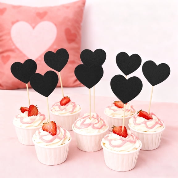 Gqtwoy 20Pcs Valentines's Day Glitter Paper Heart Flag Cake Decoration, Party Supplies, Festive Dessert Toppers, Perfect for Valentine’s Day Celebrations