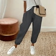 thumbnail image 4 of Linen Pants Women Drawstring Waist Ankle Length Casual Loose Fitting Trouser with Side Pockets for Summer Gray S, 4 of 7