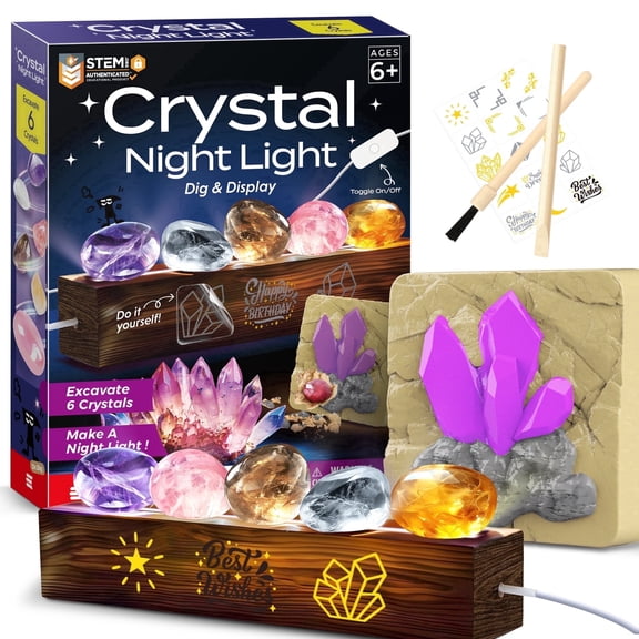 Piano Potato Gemstone Dig Kit & Display Crystal Night Light for Kids,Dig Up 6 Genuine Rocks and Minerals,Gem Digging Kit for Kids Age 6-12,Educational Science Kit Birthday Gifts