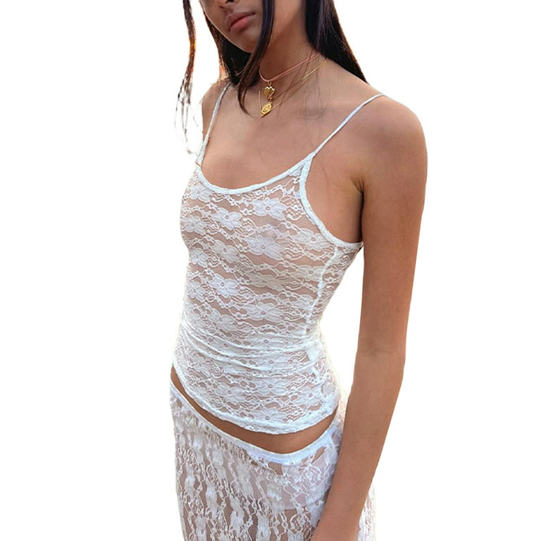 Women Floral Sheer Lace Camisole Casual Summer V Neck Sleeveless