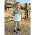 thumbnail image 5 of Cenuakty Toddler Baby Boy Shorts Set Contrast Half Zipper Collared Short Sleeve Shirt and Solid Shorts 2 Piece Summer Waffle Outfit, 5 of 9