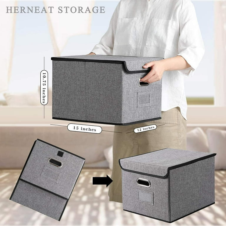 File Boxes [1Pack]Letter Size Multi-purpose Linen File Storage Box  Organizers Collapsible Foldable Decorative Linen Storage Hanging Filing  Folders with Lids Office Gray File Box Filing Box 