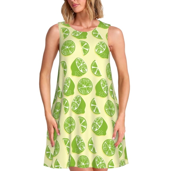 Bixox Various Lemons Print Women's Sleeveless A-Line Dress with Pockets, Casual Knee-Length Tank Dress for Summer-Medium