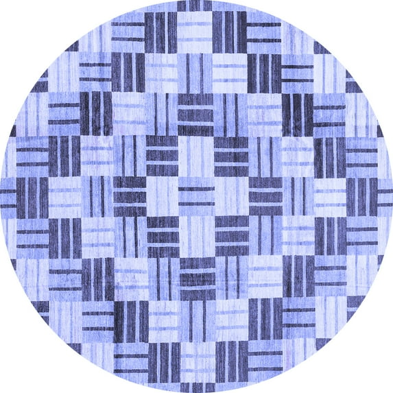 Ahgly Company Machine Washable Indoor Round Checkered Blue Modern Area Rugs, 7' Round