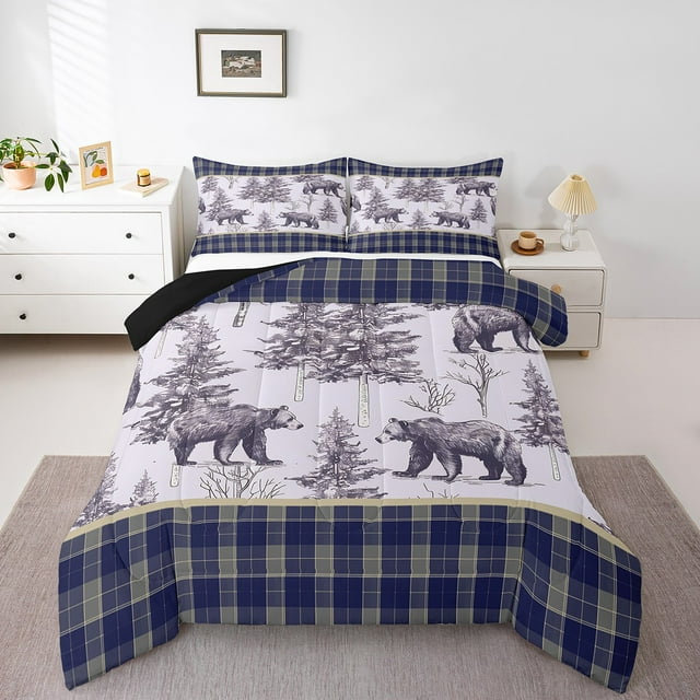 Erosebridal Ensemble de Couette Pleine à Motif d'Ours de Chasse, Couette en Duvet d'Animaux Forestiers, Décor Rustique de Ferme, Réversible