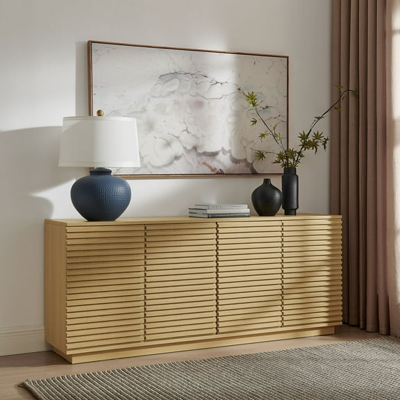 Modway Render 4-Door Fluted Sideboard Cabinet TV Stand in Oak