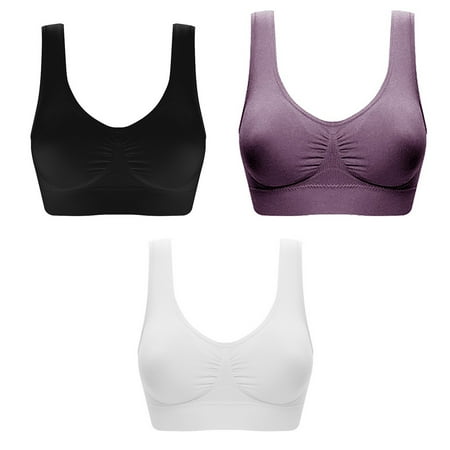 

DENGDENG Womens Comfort with Removable Pads 3 Pack Bra Support Yoga Plus Size Sports Bras Fitness Solid Sports Bras for Women
