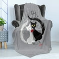 thumbnail image 4 of Cat Soft Flannel Fleece Blanket, Pair of Cats in Love Having Eaten Fish Red Heart Romantic Black and White Kitties, Cozy Plush for Indoor and Outdoor Use, 70" x 90", Black White Grey, by Ambesonne, 4 of 5