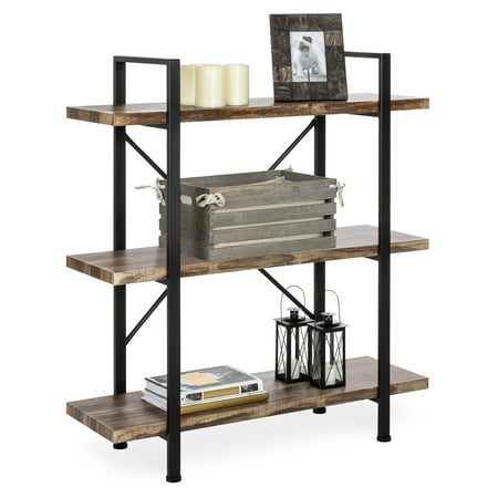 Best Choice Products 3-Tier Industrial Bookcase, Open Wood Shelves w/ Metal Frame, Home and Office Storage Display Furniture - (Best Wood Stove Reviews)
