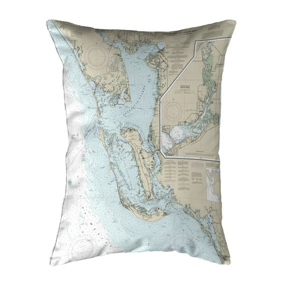 Betsy Drake NC11426EL Estero Bay to Lemon Bay, FL Nautical Map Noncorded Indoor & Outdoor Pillow - 16 x 20 in.