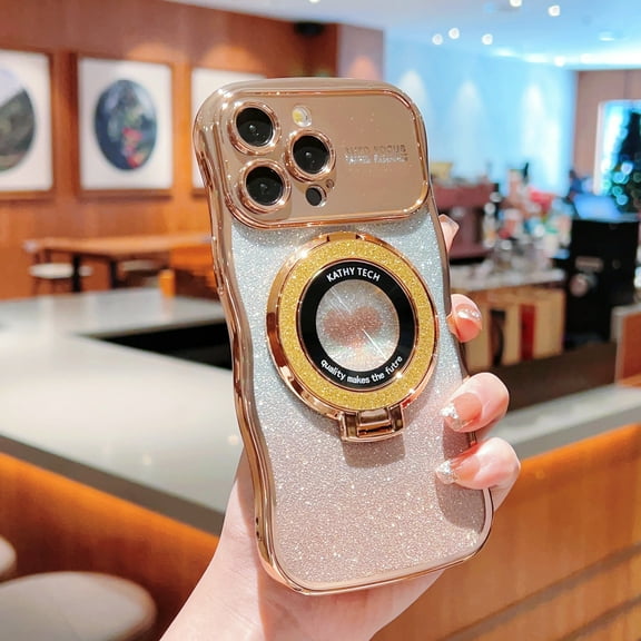 Compatible for iPhone 13 Case with Luxury Glitter Plating Sparkly Design Women Teen Girls Phone Cases[Kickstand][Wireless Charging] Shiny Bling Camera Protective Cover,Gold