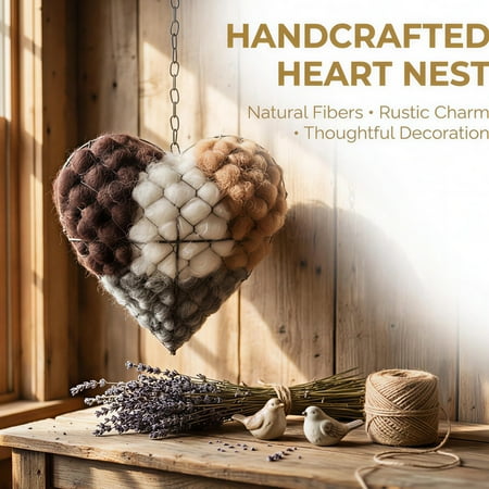 Alpaca Fiber Handmade Heart Bird Nest: Outdoor Shelter Nest Material Container for Hummingbirds – Garden Yard Art Gift (1PC)