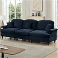 thumbnail image 3 of JERFIT Mid Century 3 Seater Sofa with Removable Ruffle Skirt, Chenille Fabric, Flared Arms for Living Room, Blue, 3 of 9