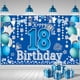 thumbnail image 1 of Banner de fondo para fotografía con texto "Feliz cumpleaños número 18" en color azul plateado. Fondo de cumpleaños azul, suministros para cumpleaños número 18, decoraciones con letreros de "Feliz, 1 of 7