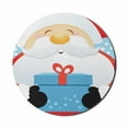 thumbnail image 1 of Christmas Mouse Pad for Computers, Happy Santa with Funny Face Holds a Present Box Snowing Backdrop, Round Non-Slip Thick Rubber Modern Gaming Mousepad, 8" Round, Sky Blue and Vermilion, by Ambesonne, 1 of 2