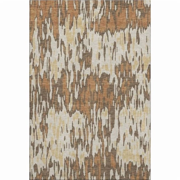 HomeRoots 677799 8 x 10 ft. Copper Ivory & Brown Striped Washable Machine Made Rectangle Area Rug with UV Protection