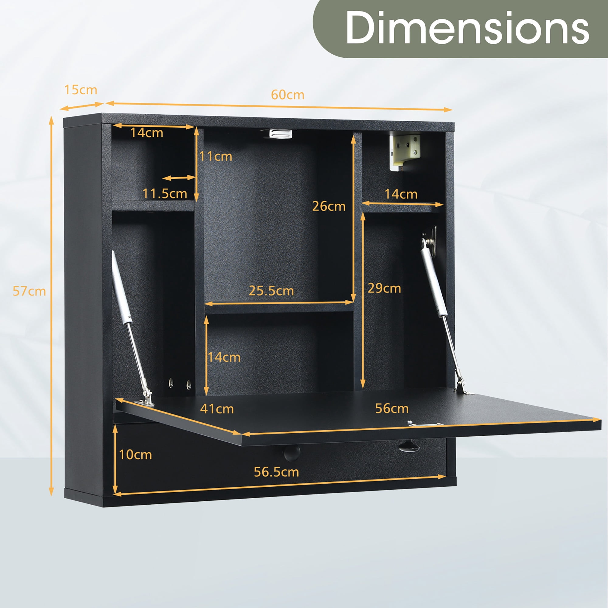 Gymax Wall-mounted Desk Floating Computer Workstation w/ Storage Shelves Home Office Black