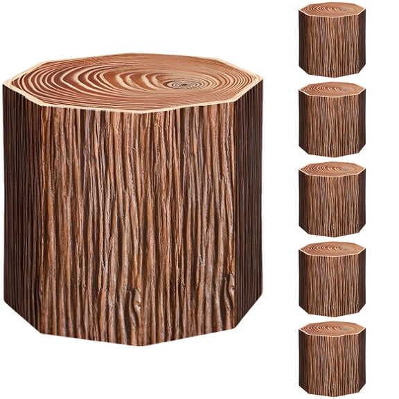 6 Pack Tree Stump Decor Boxes – 11.8" Realistic Wood Grain Cardboard Cubes, Western Cowboy Party Centerpieces, Rustic Event Decor & Storage Containers