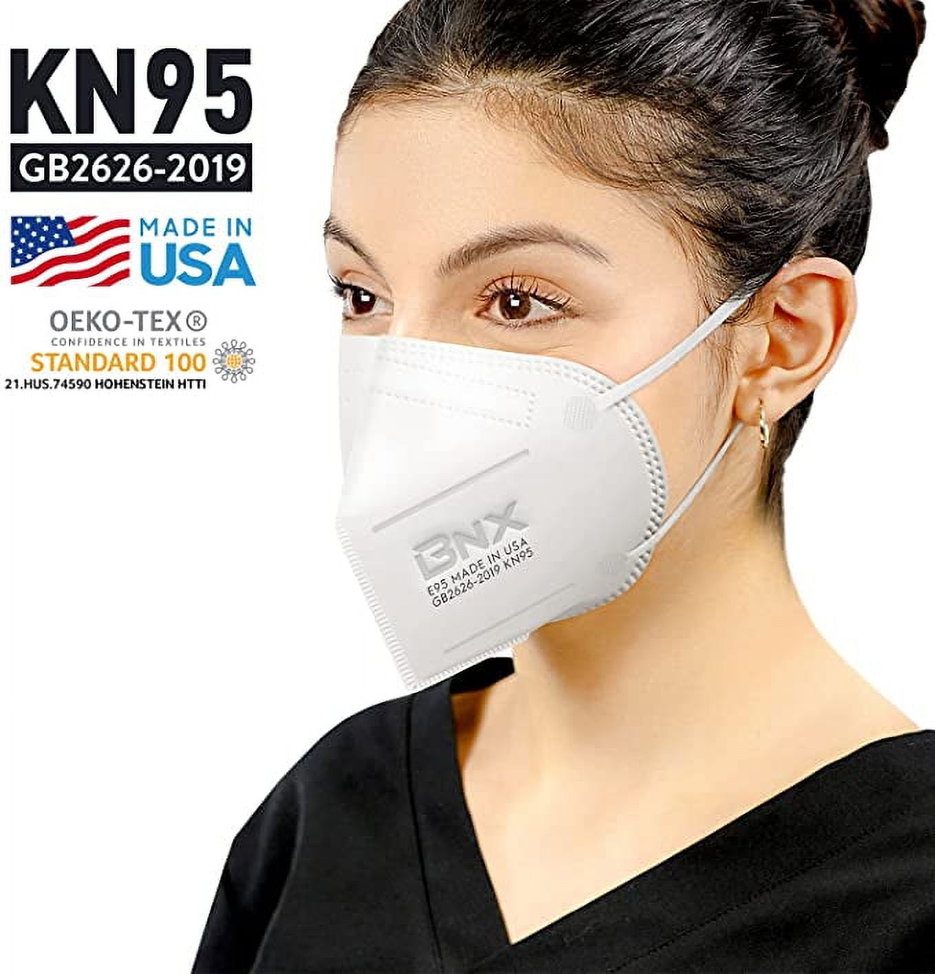 BNX KN95 White Face Masks (50-Pack), (Earloop) (Model: E95)