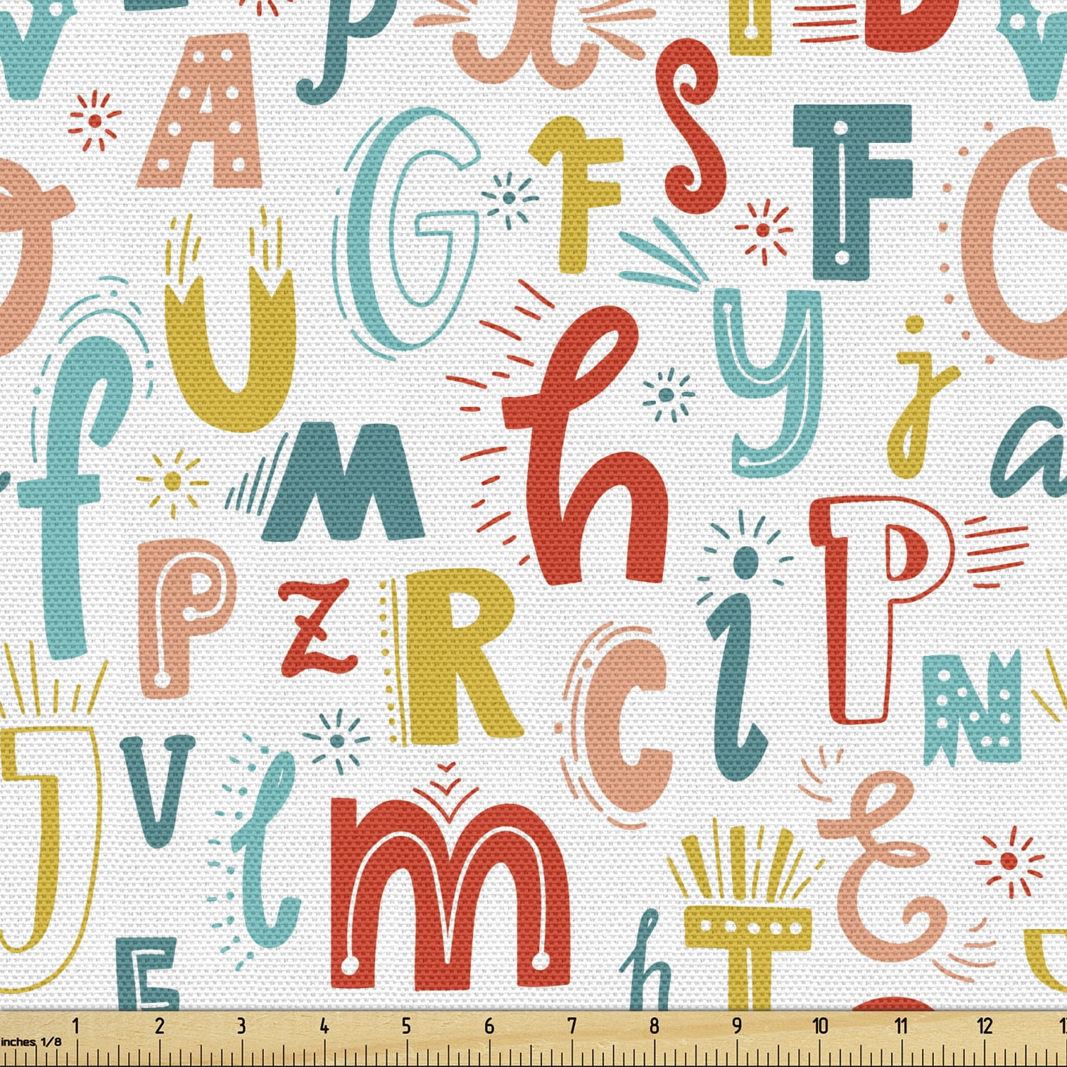 Letters Fabric by the Yard, Colorful Alphabet Uppercase and Lowercase ...
