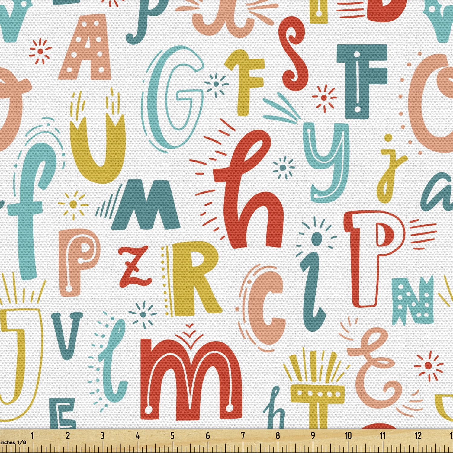 Letters Fabric by the Yard Colorful Alphabet Uppercase and Lowercase