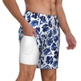 thumbnail image 3 of Goofa Blue Ink Flowers Printed Men's Swim Trunks Board Shorts Quick Dry Mens Swimming Trunks with Compression Liner,Breathable Fit Hawaii Beach Shorts-X-Large, 3 of 9