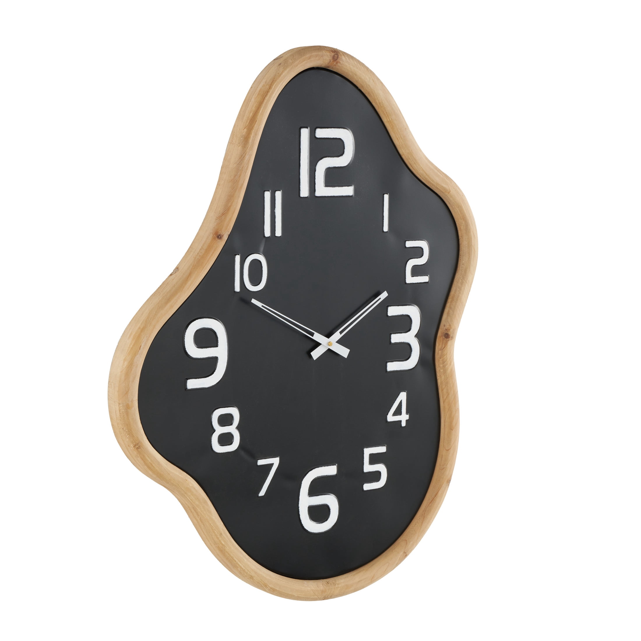 DecMode 25" x 32" Black Metal Wavy Wall Clock with Brown Frame and White Accents