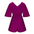 thumbnail image 4 of Usmixi Jumpsuits for Women Casual Solid Elastic Waist Plus Size Loose Flowy Pleated Wide Leg Short Jumpsuits Overalls Summer Formal Plain V-Neck Elbow-Length Mini Rompers Purple m, 4 of 5