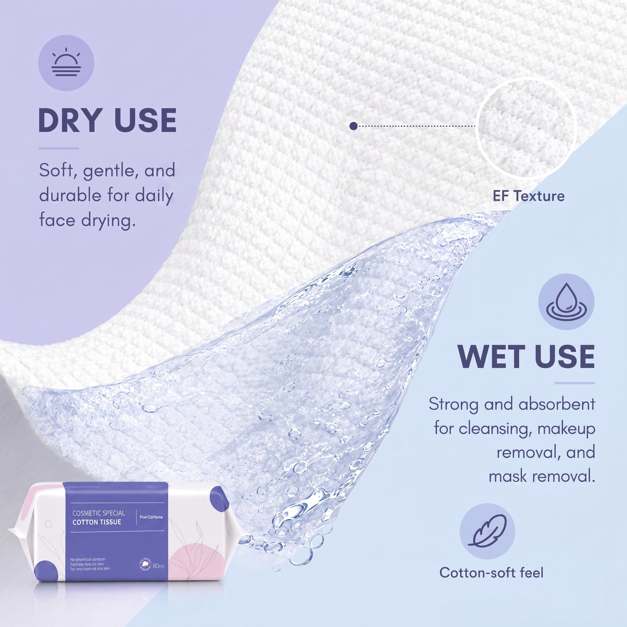 PoeticEHome Disposable Face Towels, Thick Yet Soft Cotton Dry Wipes, 4 Pack | 320-Count Facial Towels for Cleansing, Makeup Removal and Face Drying; Absorbent, Lint-Free, Unscented Washcloth