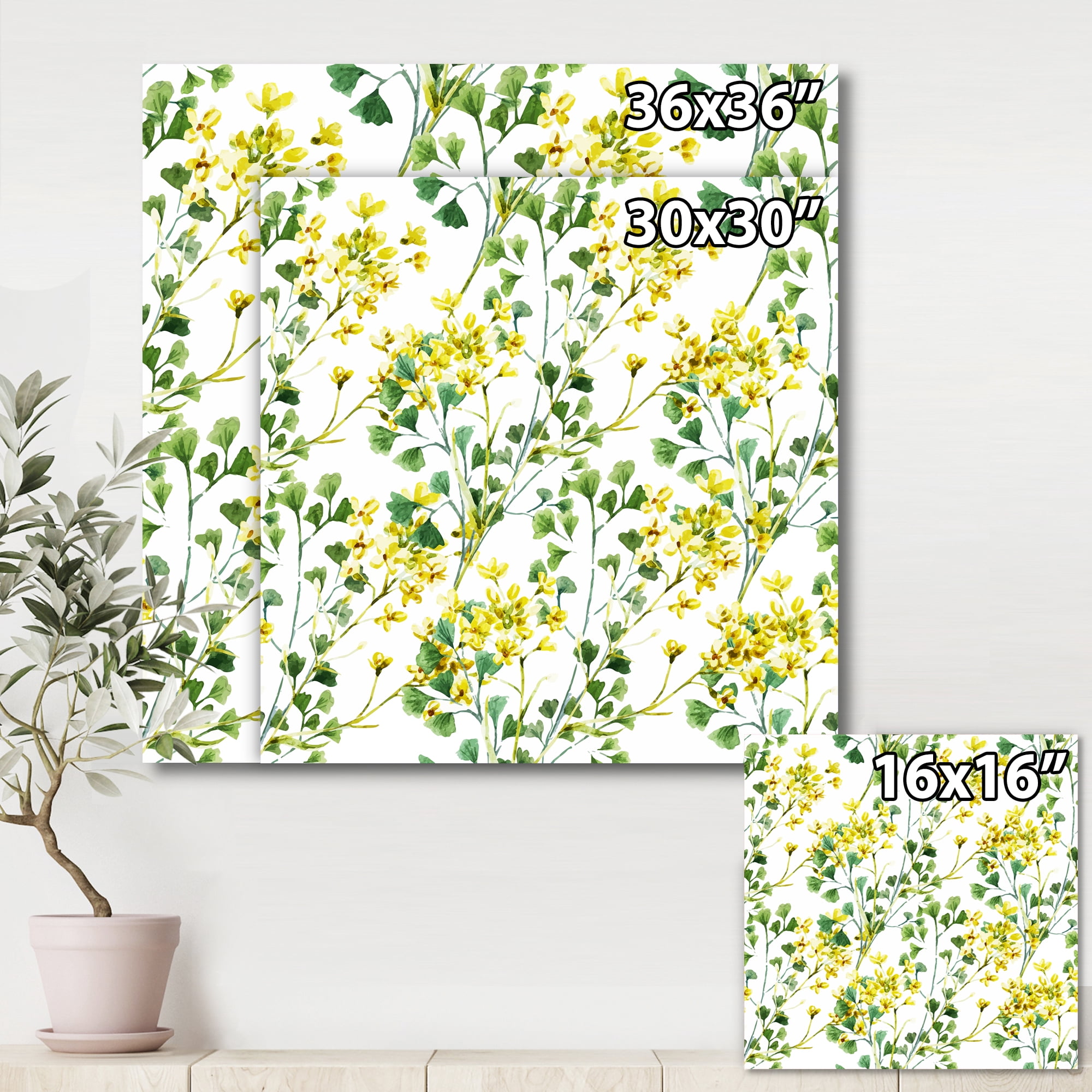 Designart ' Vibrant Yellow Summer Wildflowers On White ' Traditional Canvas Wall Art Print