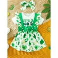 thumbnail image 2 of Suealasg Toddler Girls Irish Festivals Outfits 3M 6M 9M 12M 18M Infant Girls Short Sleeve Letter Romper +Shamrock Print Suspender Skirts +Headband 3Piece Casual Spring Clothing for Baby Girls, 2 of 9