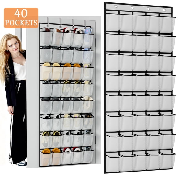 Over the Door Shoe Organizer, 40 Large Breathable Mesh Pocket,Space Saving Hanging Shoe Rack,Shoe Storage Holder for Entryway Bedroom Closet