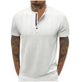 thumbnail image 2 of lkfuzj Men's Henley Shirts Short Sleeve Casual Lightweight Slim Fit Basic Button Muscle T-Shirt Workout Athletic Shirts Running Fitness Tee Tops - White, 2 of 7